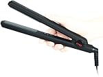 MHU Professional 1 Inch Keratin Ion Flat Iron Tourmaline Ceramic Hair Straightener Instant Heat Up Auto Shut-Off Adjustable Temperature with LED Display Black (285°F-450°F)
