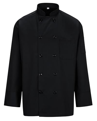 Ousafeve Unisex Black Chef Coat for Men Women Long Sleeve (X-Large, Black_Long)