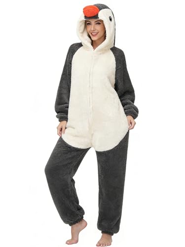LATH.PIN Pijama de una pieza para mujer, mono para adultos, disfraz de animal, mono unisex, para cosplay, carnaval, Navidad, Halloween, pingüino, L