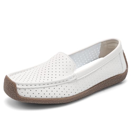 Image of Women's Comfortable & Lightweight Leather Loafers Slip-Ons Driving Walking Mocs Boat Shoes Cute Business Casual Dress Shoes Work Flats for Women
