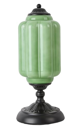 Glazart Luxa Vintage Green Milk Glass Table Lamp, Mid Century