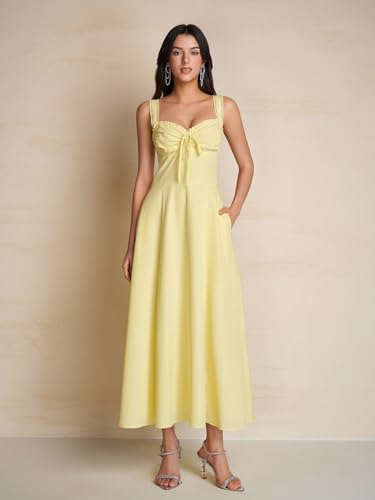Image of KUTUMAI Floral Corset Midi Dresses for Women 2026 Lace Up Flowy Summer Wedding Guest Dress with Pockets