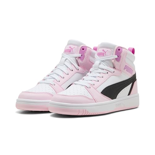 Puma Rebound V6 Mid Jr Baskets Blanc/Noir/Perle Rose/Taille 36 EU, Puma Blanc Puma Noir Perle Rose, 36 EU