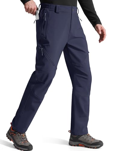 Image of FREE SOLDIER Men's Fleece Lined Outdoor Cargo Hiking Pants Water Repellent Softshell Snow Ski Pants with Zipper Pockets