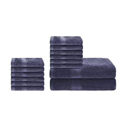 Superior Bath And Face Towel Set, Rayon From Bamboo Cotton Blend, Ideal For Bathroom, Guest Bathroom, And Beach 12 Piece Face/Washcloths 13” X 13" And 2 Piece Bath Towels 30” X 54”, Royal Blue #TOP14