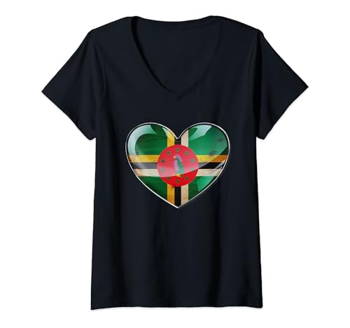 Mujer Corazón de roble - Emblema de la bandera de Dominica Camiseta Cuello V