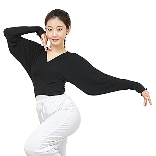 dPois Femme Cache-Coeur Chandails Ballet de Danse Classique Cardigans à Manches Longues Boléro Veste Courte Pull Tenue de Danse Latine Tops Gymnastique Automne 160-175 C Noir S Cover