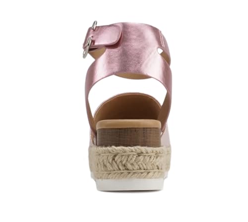 Image of Soda Topic Open Toe Buckle Ankle Strap Espadrilles Flatform Wedge Casual Sandal