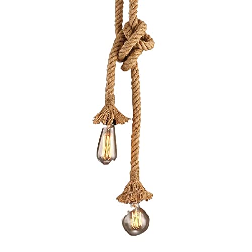 Plafonnier 2 lights vintage avec corde de chanvre, luminaire de plafond industriel