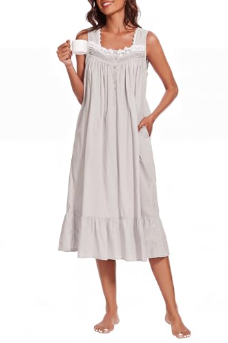 Image of AVIIER 100% Cotton Nightgowns for Women Sleeveless Sleep Dress Ladies Gowns Sleepwear with Pockets