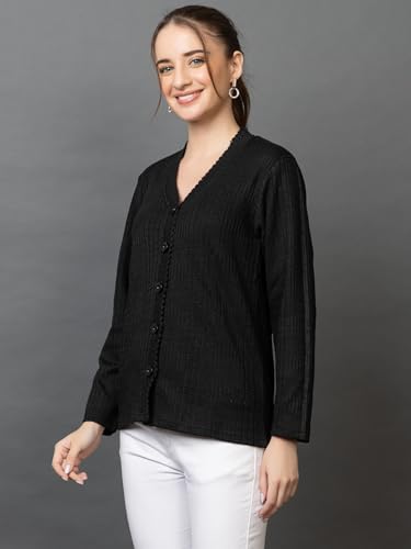 Image of Wear lusso Women's Woolen V-Neck Buttoned Full Sleeve Cardigan Self Design Soft Wool Fabric Winter Wear Pure Wool Sweater with Pockets Stylish Outdoor and Office Wear Girls