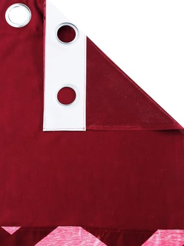 Image of Home Sizzler 2 Pieces Solid Patch Zigzag Print Eyelet Polyester Door Curtain - 7 Feet, Maroon