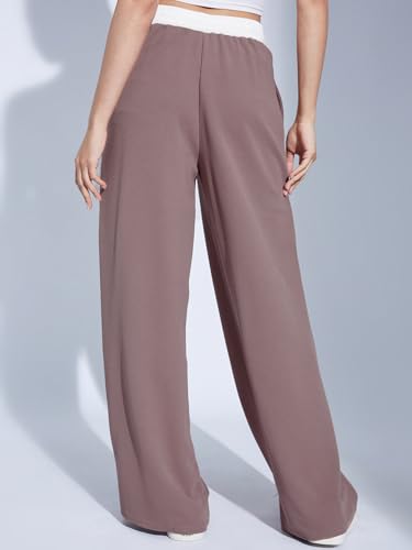 Image of Selvia Women's High Rise Solid Lycra Full Elastic Regular Fit Straight Trouser