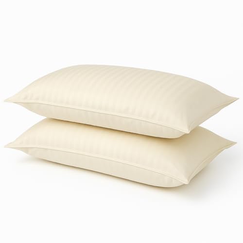 Image of Cotton Solid Striped Pillow Covers | Ultrasoft Breathable Envelope Closure| Pack of 2 Pillow Covers Standard Size (27 x 17 Inches) (Cream)