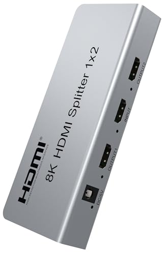 PremiumCord Répartiteur HDMI 1-2, Vidéo 8K 4320p 60 Hz, 4K 2160p 120 Hz, Full HD 1080p, HDMI 2.1, 40 Gbit/s, HDR10, Dolby TrueHD, Cec, Petit Boîtier Métallique, Argent