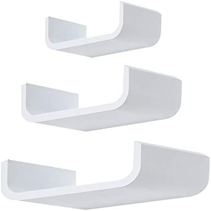 HOMCOM 3PC Different Sizes Wooden U Shaped Shelves Set Hanging CD DVD Storage Display Modern Wall Mount Floating Bookshelf