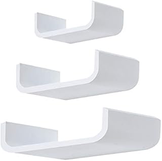 HOMCOM 3PC Different Sizes Wooden U Shaped Shelves Set Hanging CD DVD Storage Display Modern Wall Mount Floating Bookshelf