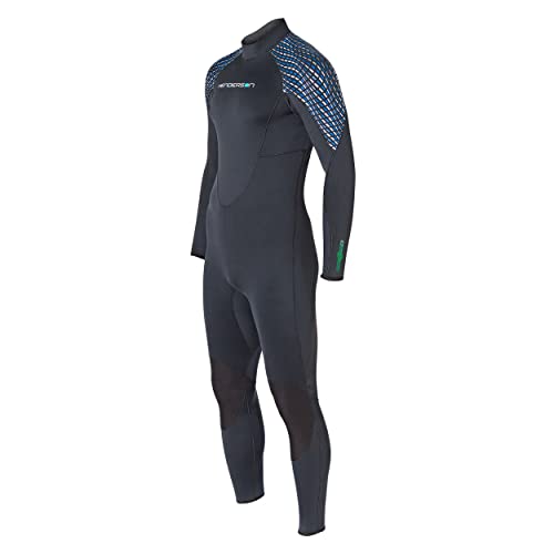 Henderson Mens 5mm Greenprene Back Zip Full Wetsuit-Black/Blue/Silver-3XL