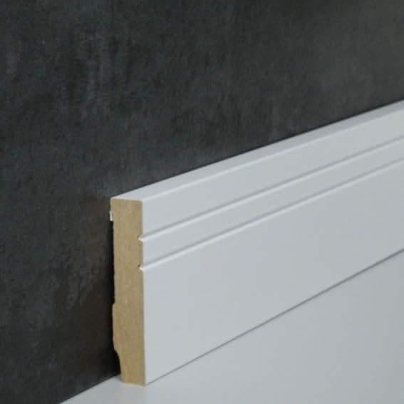 PROVISTON - Battiscopa in MDF, 16 x 80 x 2500 mm, nucleo in MDF laminato, bianco, per incollare, clip, viti e chiodi, 25 m, 10 pezzi