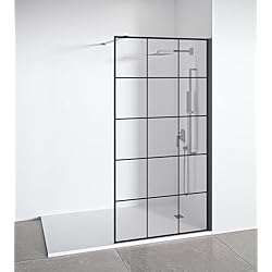 Persianas Para Ventanas Con Arco Mampara de ducha frontal panel fijo - Decorado industrial - Cristal templado 8 mm Antical - Perfilería Negra Mate - Ancho 90 cm - Alto 195 cm