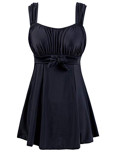 wantdo Women's Plus Size Swim Dress One-Piece Swimdress Tummy Control Swimsuit