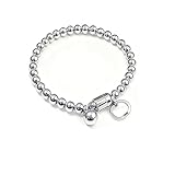 Stainless Steel Fashion Bracelets 18k Gold Plated Chain Mini Beaded Stretch Bracelet with Charm and Ball Pendant, Silver