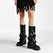 VOMIRA Slouchy Fold Over Boots for Women Round Toe Stacked Heel Pleated Pull On Wide Calf Black Platform Mid Calf