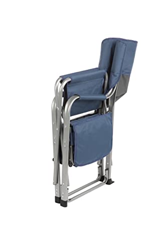 Kamp-Rite Portable Folding Director's Chair With Cooler, Side Table & Cup Holder For Camping, Tailgating, And Sports, 350 Lb Capacity, Navy/Tan #TOP2