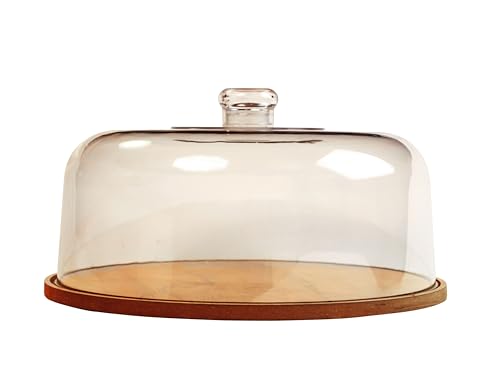 Image of Wooden Cake Stand with Acrylic Dome,Serving Cake Plate with Dome Lid, Dessert and Cupcake Display Stand, Pastry Stand,Round Cake Cutting Holder (11 x 4.5 inch) (Wooden Base)