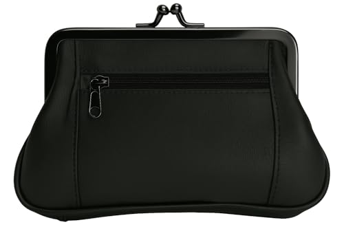 Image of Genuine Leather Change Purse with Clasp Closure By Marshal (Black)
