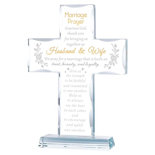 YWHL Glass Marriage Prayer Cross Wedding Gifts for Couples, Religious