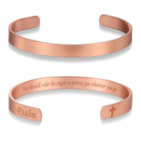 MagEnergy Cross Copper Bracelet for Men Women Engraved Quote Religious Cuff Bracelet Solid Copper Faith Christian Bible Verse Quotes Cover