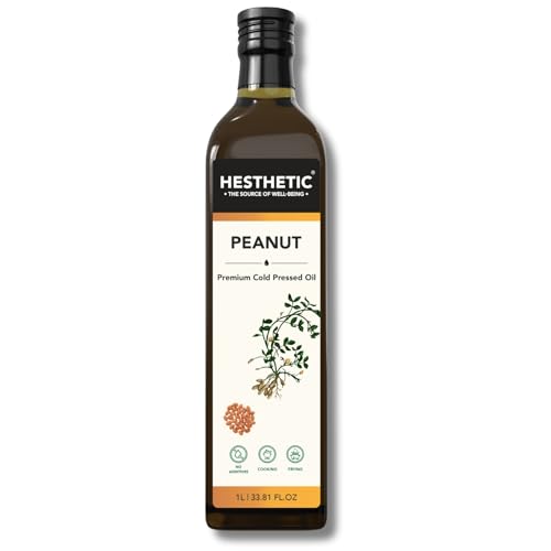 Image of HESTHETIC Cold Pressed Peanut (Groundnut) Oil 1L | Pure Moongfali Ka Tel | Unrefined Food-Grade Cooking Oil, Rich in MUFA | Glass Bottle | Ideal for Indian Cooking