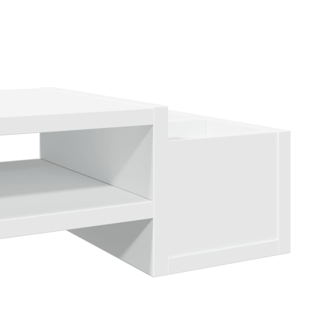 Supporto per monitor con vano portaoggetti, in legno bianco, 70 x 27 x 15 cm, con ripiano e scomparti per ufficio, casa, ergonomico, per laptop, PC, notebook, tablet, postazione di lavoro