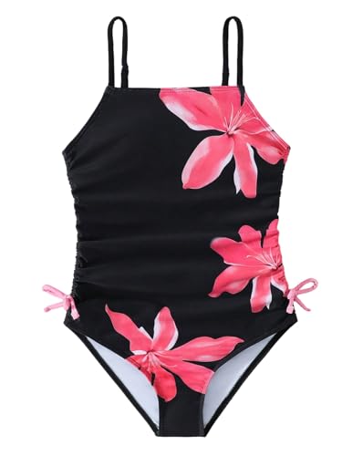 Image of Milumia Girl's Floral One Piece Swimsuit Bow Tie Side Spaghetti Strap Bathing Suit