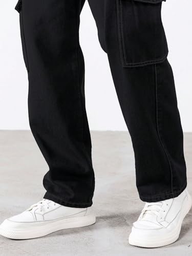 Image of AVANOVA Bell-Bottom Men Cargo Jeans II Men Cargo Pants II Denim Cargo for Men II Cotton Pant II Wide Legs II Flap Pockets II Cargo for Men (Jeans-119)