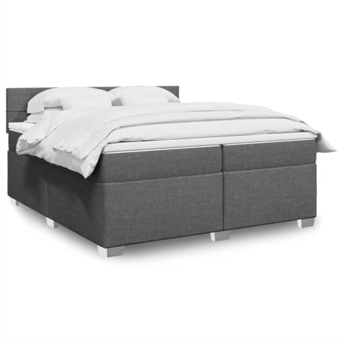 vidaXL Boxspringbett, Doppelbett mit LED Matratze Matratzenauflage, Bettgestell mit Lattenrost Kopfteil, Polsterbett Bett für Schlafzimmer, Dunkelgrau 200x200cm Stoff