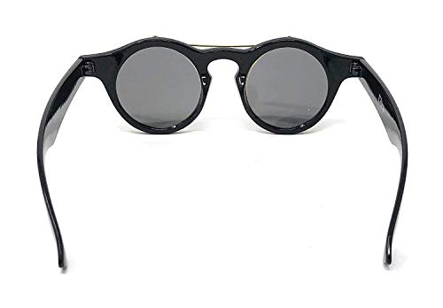 Ultra Black Frame Purple Mirrored Flip Up Round Steampunk Sunglasses Steampunk Goggles Retro Mens Womens UV400 Cyber Gothic Circle Glasses Aesthetic Circle Sunglasses Steampunk Accessories steampunk buy now online