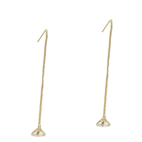 JWELLA Gold Plated Minimalist Long Chain Ameriacn Diamond Studded Drop Earring for women and girls (B0D9S2X63L) Amazon Price History, Amazon Price Tracker
