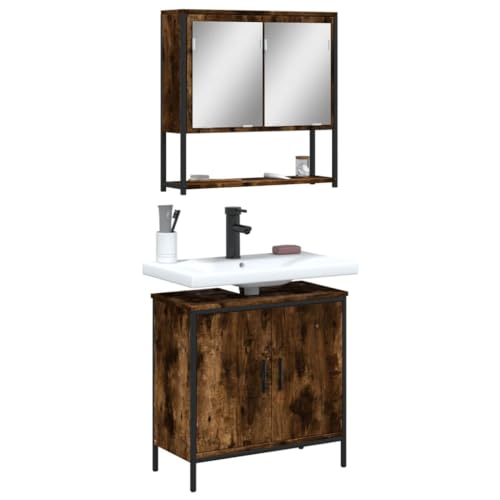 Teenpull Bathroom Furniture Set Smoked Oak, Sink Vanity Combo, Storage Cabinet, Modern Style - Freestanding for Bathrooms, Engineered Wood Medium