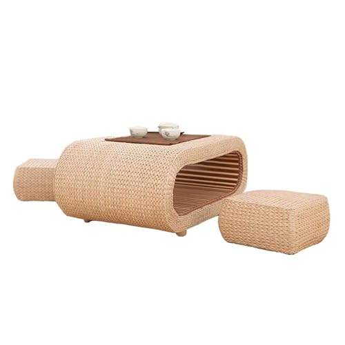 Japanese-Style Solid Wood Table and Stool Set, Including Tatami Tea Table, is Suitable for Living Rooms, bedrooms and Studies (60 * 45 * 35cm)