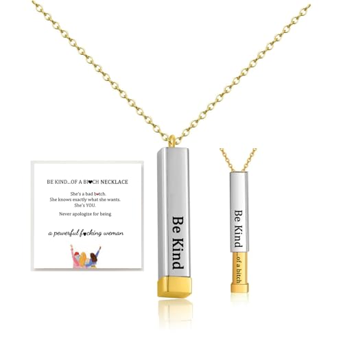 DIOWUS Be Kind Of A B Necklaces For Women To Best Friends Sorority Sisters Inspirational Square Tubes Pendant With Hidden Message Stainless Steel Band Friendship Gift Jewelry (silverG)