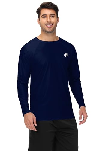 Image of AOBUTE Mens Long Sleeve Swim Shirt Quick Dry Sun Protection Rash Guard