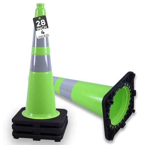Image of BESEA 4 Pack 28 Inch Green Traffic Cones with Wide Weighted Base