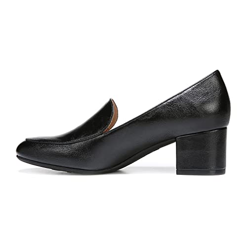 FOWT Women's Classic Black or Two Toned Side V Cut Loafers Ladies Round Toe Mid Chunky Heel Pumps Simple Style Slip On Unisex Shoes for Work Office School 4-16 US Size2