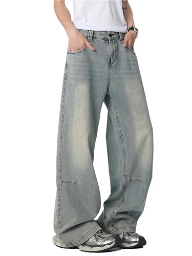 Men's Vintage Baggy Jeans Fashion Straight Wide-Leg Pants Casual Streetwear Denim Trousers