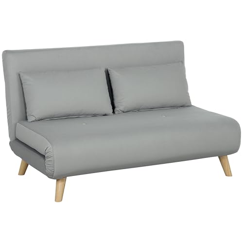 HOMCOM 3 in 1 Schlafsofa 130 x 190 cm Sofa mit Bettfunktion, Klappbar Couch mit Lendenkissen, Samtoptik, Verstellbarer Rückenlehne für Wohnzimmer, Schlafzimmer, Hellgrau
