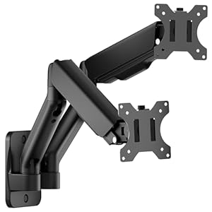 monTEK Dual Monitor Wall Mount for 17 to 32 inch Flat/Curved Screens, Each Holds to 19.8 lbs, Full Motion Adjustable Mechanical Spring Monitor Arm, 75×75/100×100 VESA Wall Mount, Black