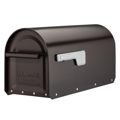 Image of Architectural Mailboxes Sequoia Galvanized Steel Post Mount Mailbox, Compatibility Code G, 5560RZ-SR, Rubbed Bronze, Large Capacity | Galvanized steel build for outside with rust-resistant powder-coat finish and a magnetic door closure. USPS approved.