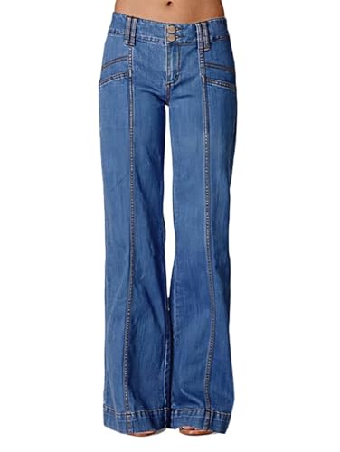 Flamingals Women's Tall Jeans Low Rise Flare Jeans Seam Front Baggy Jeans